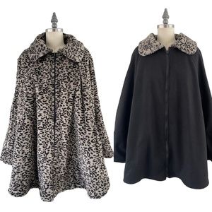 Sporto - Vintage Cheetah Print Reversible Wool Cape w/ pockets and zipper